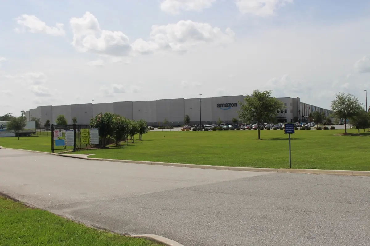 An Amazon fulfillment center building