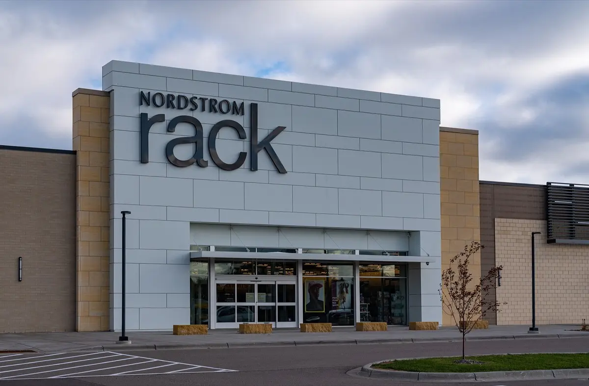 A Nordstrom Rack store exterior with the sign above the entrance